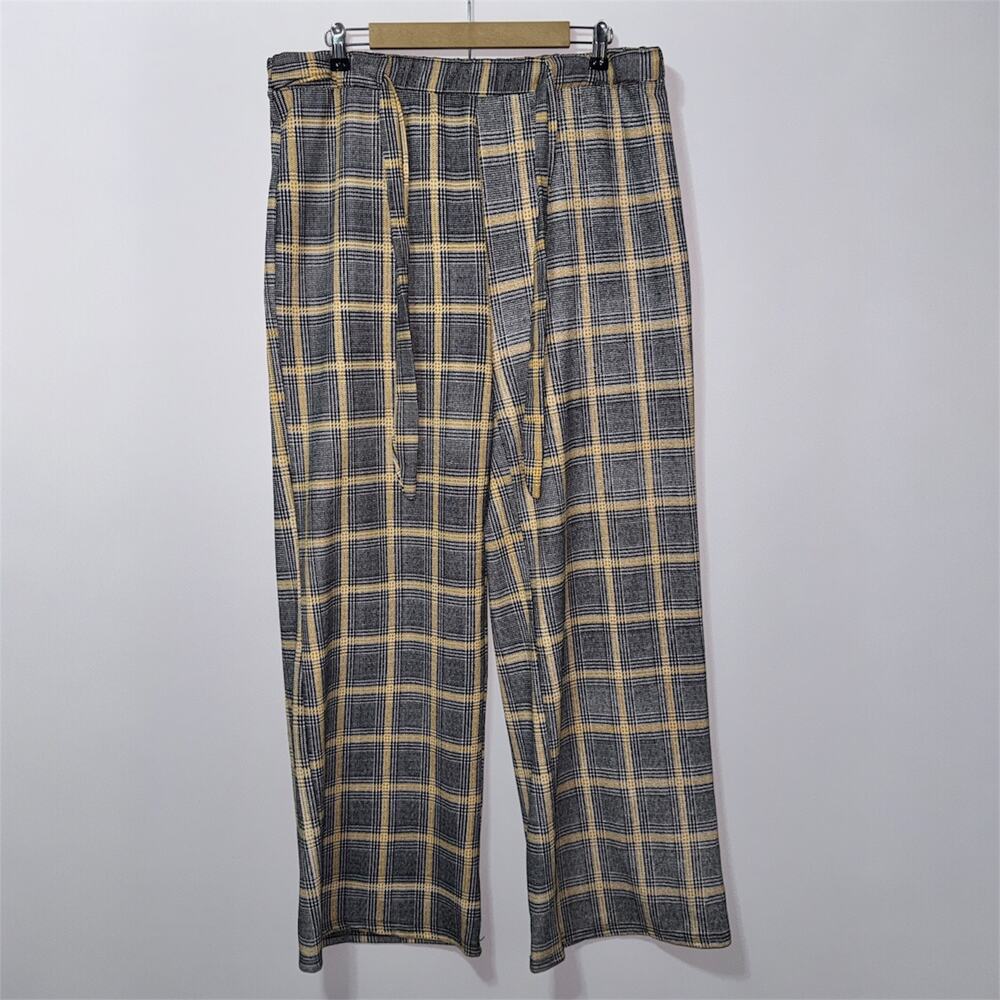 Hot Kiss Plaid Wide Leg Pants Yellow Black White 2X Stretch Pull On